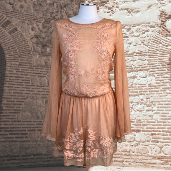 TJD Embroidered Floral Semi Sheer Bell Sleeve Dress - Picture 14 of 14